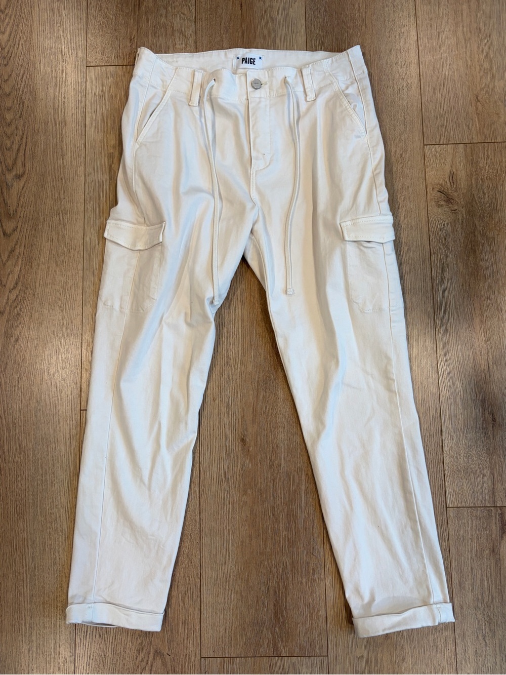 PAIGE Christy Cargo Pants Size 29 Cream White Drawstring Cropped